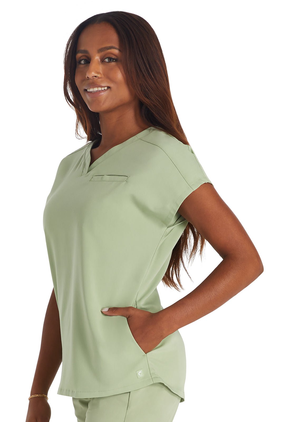 Cherokee Atmos Scrub V Neck Top CK836A in Blissful Sky, Cucumber, Sugar Melon - Scrubs Select