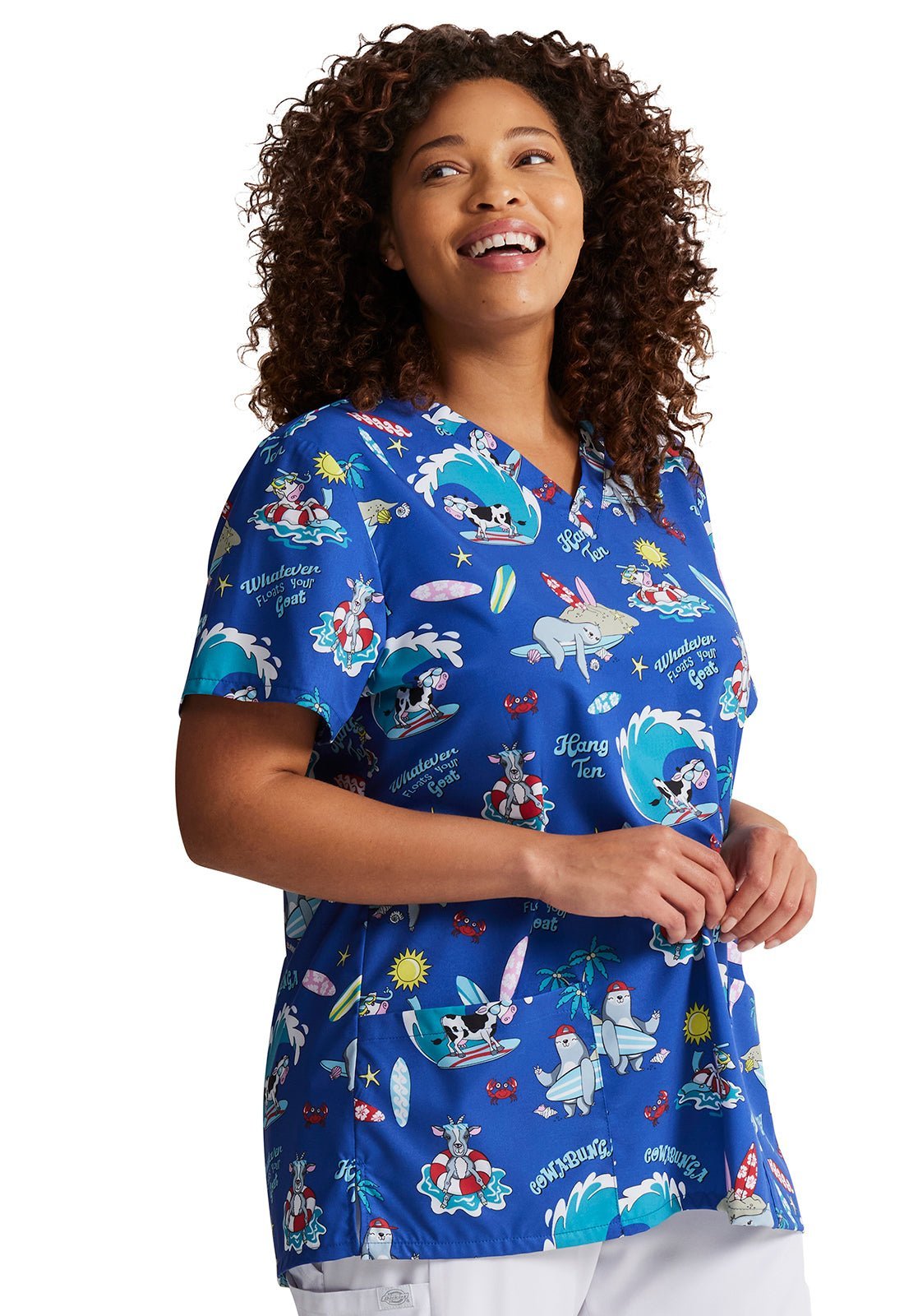 Cowabunga Friends Dickies Animal EDS Print V Neck Scrub Top DK717 CWFR - Scrubs Select