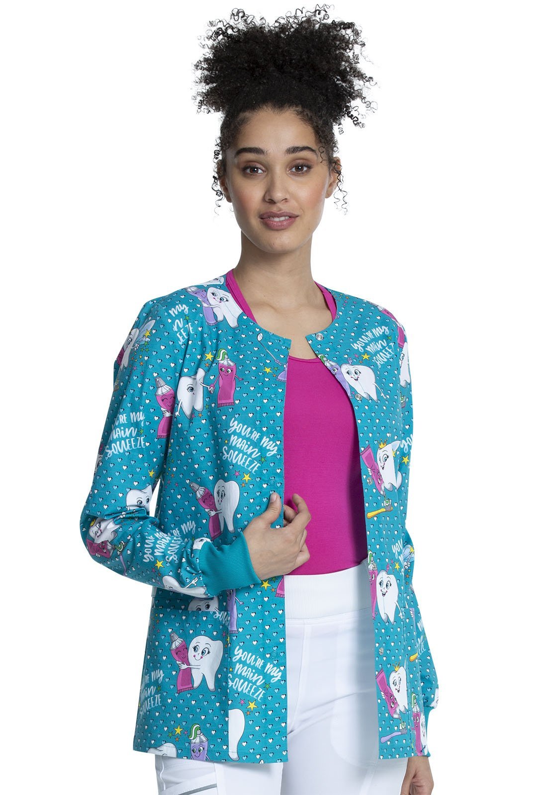 Dental Print Warm Up Scrub Jacket CK301 MQUZ - Scrubs Select