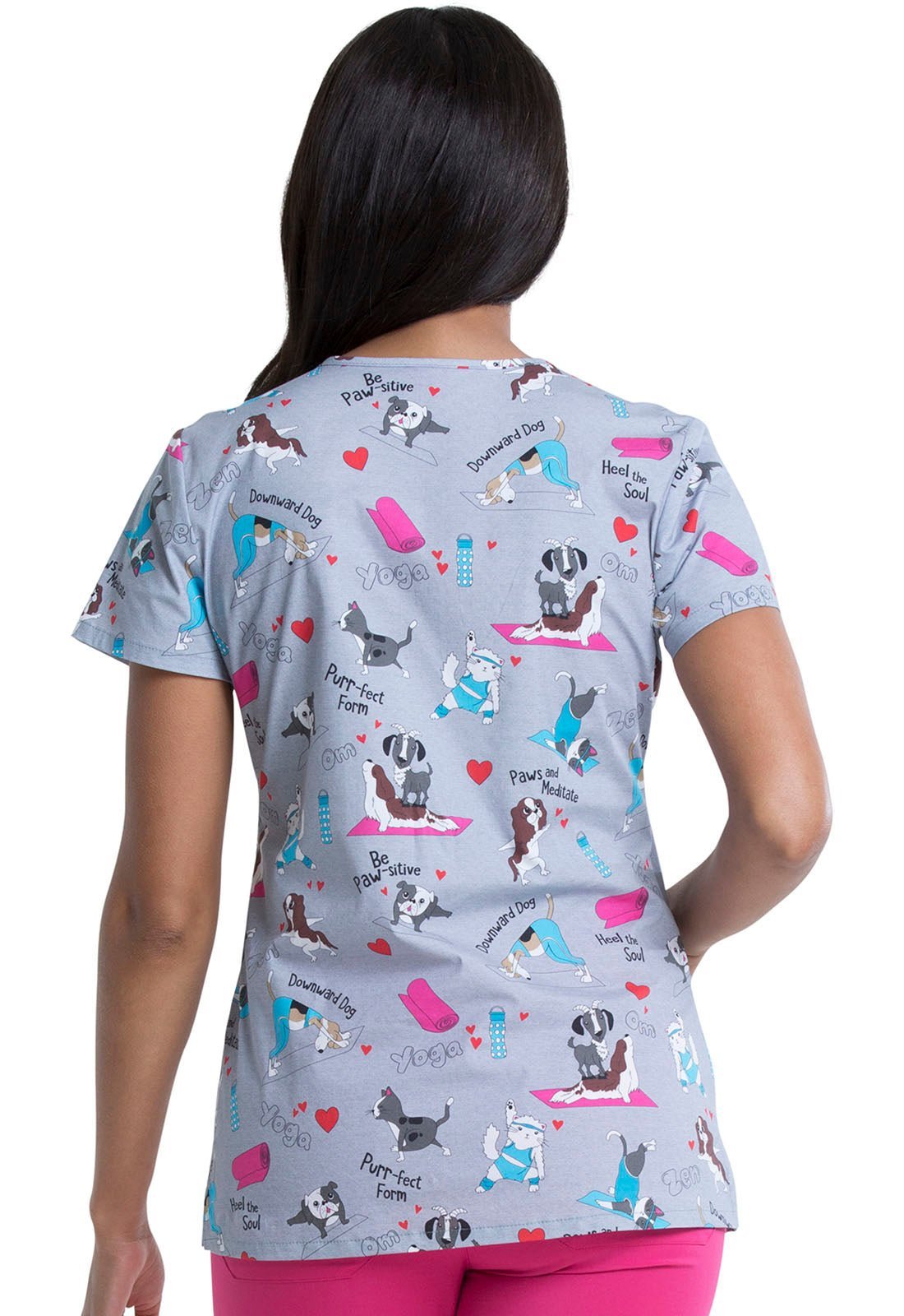 Dog Print Dickies V Neck Scrub Top DK704 DWDG - Scrubs Select