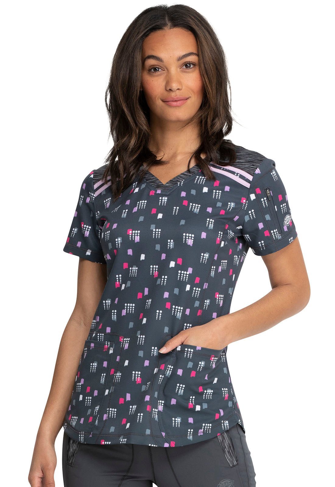 Dot Print Dickies Dynamix V Neck Scrub Top DK602 DTSG - Scrubs Select