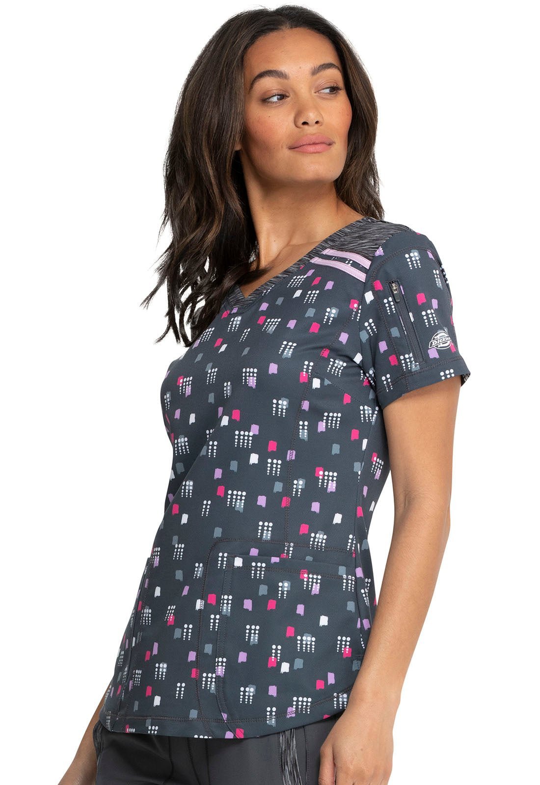 Dot Print Dickies Dynamix V Neck Scrub Top DK602 DTSG - Scrubs Select