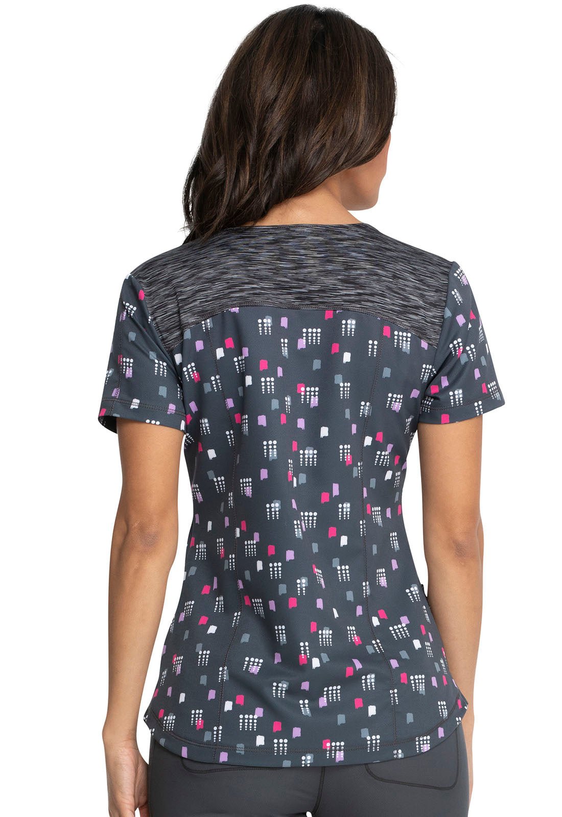 Dot Print Dickies Dynamix V Neck Scrub Top DK602 DTSG - Scrubs Select