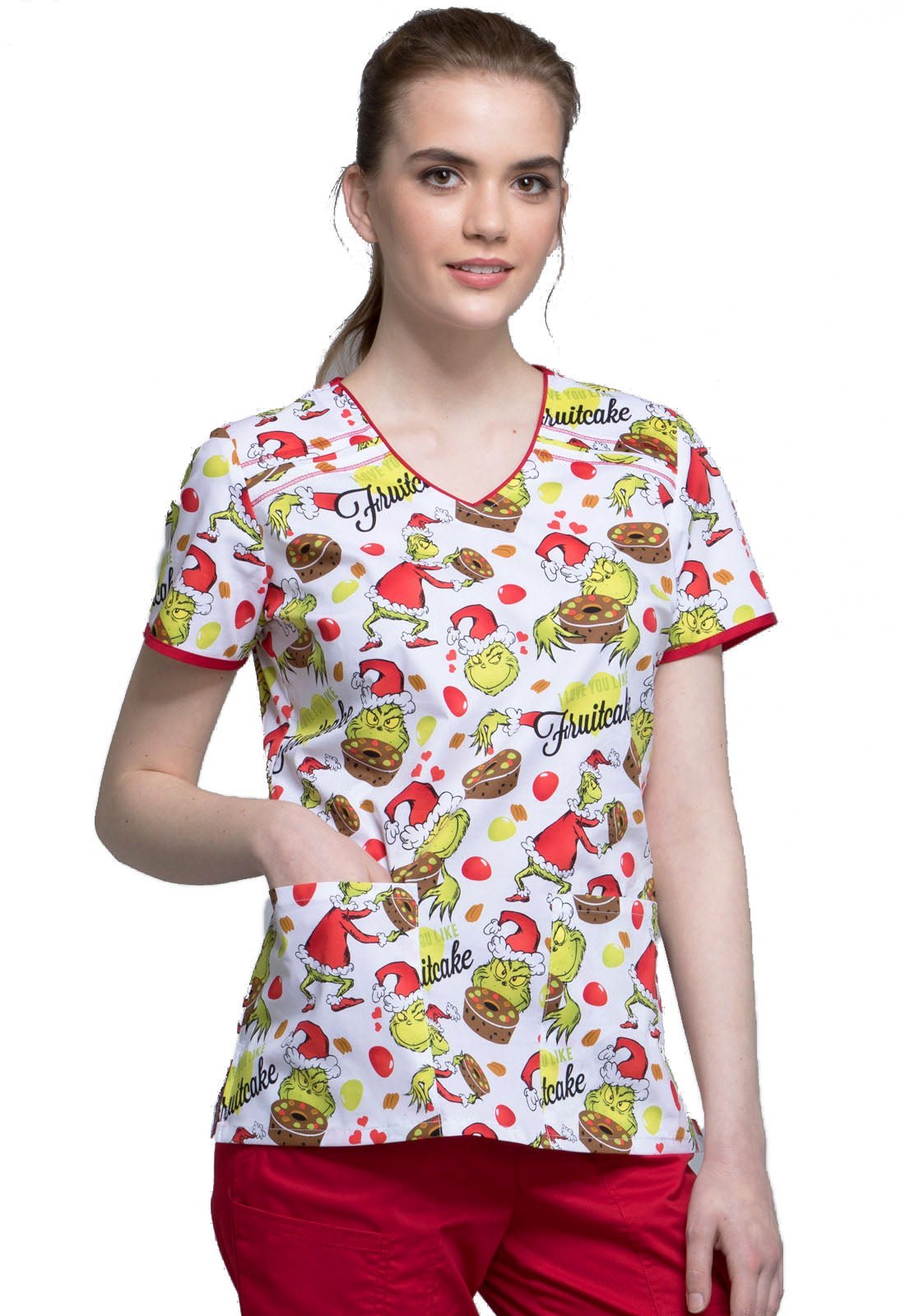 Dr. Seuss Tooniforms Christmas Licensed V Neck Scrub Top TF686 SECK - Scrubs Select