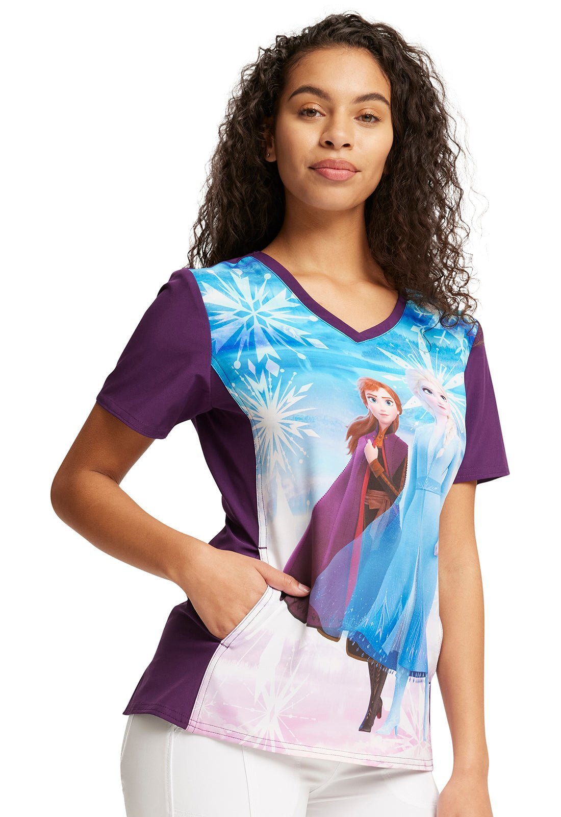 Elsa Anna Tooniforms Licensed Disney Frozen V Neck Scrub Top TF627 FZSI - Scrubs Select