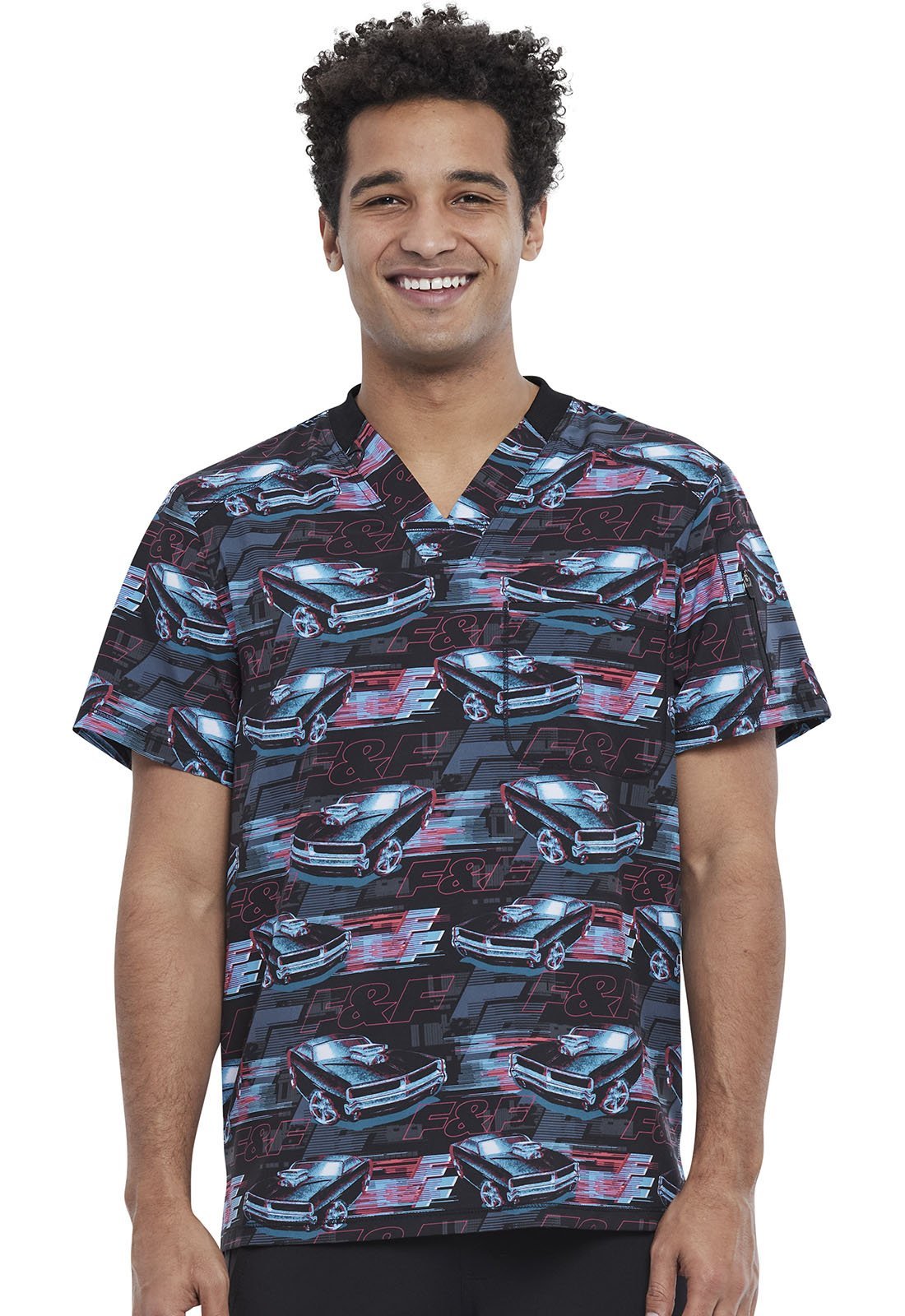 Fast And Furious Tooniforms Licensed Men's V Neck Scrub Top TF730 TFFF - Scrubs Select