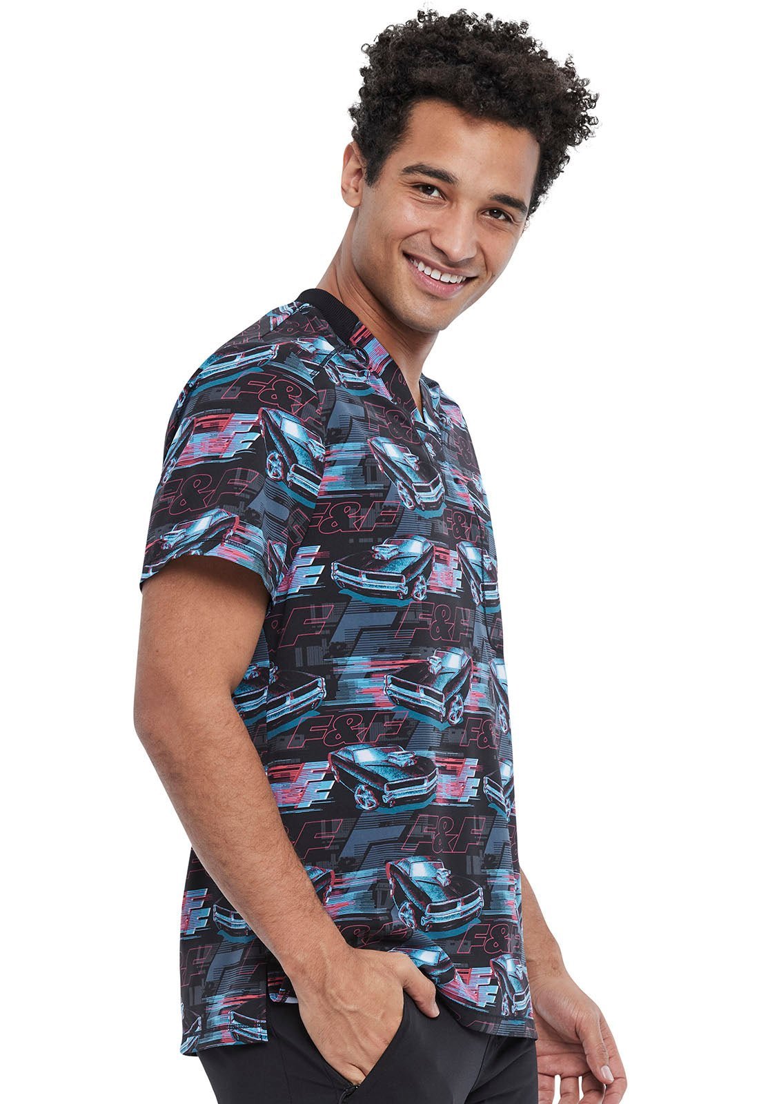 Fast And Furious Tooniforms Licensed Men's V Neck Scrub Top TF730 TFFF - Scrubs Select