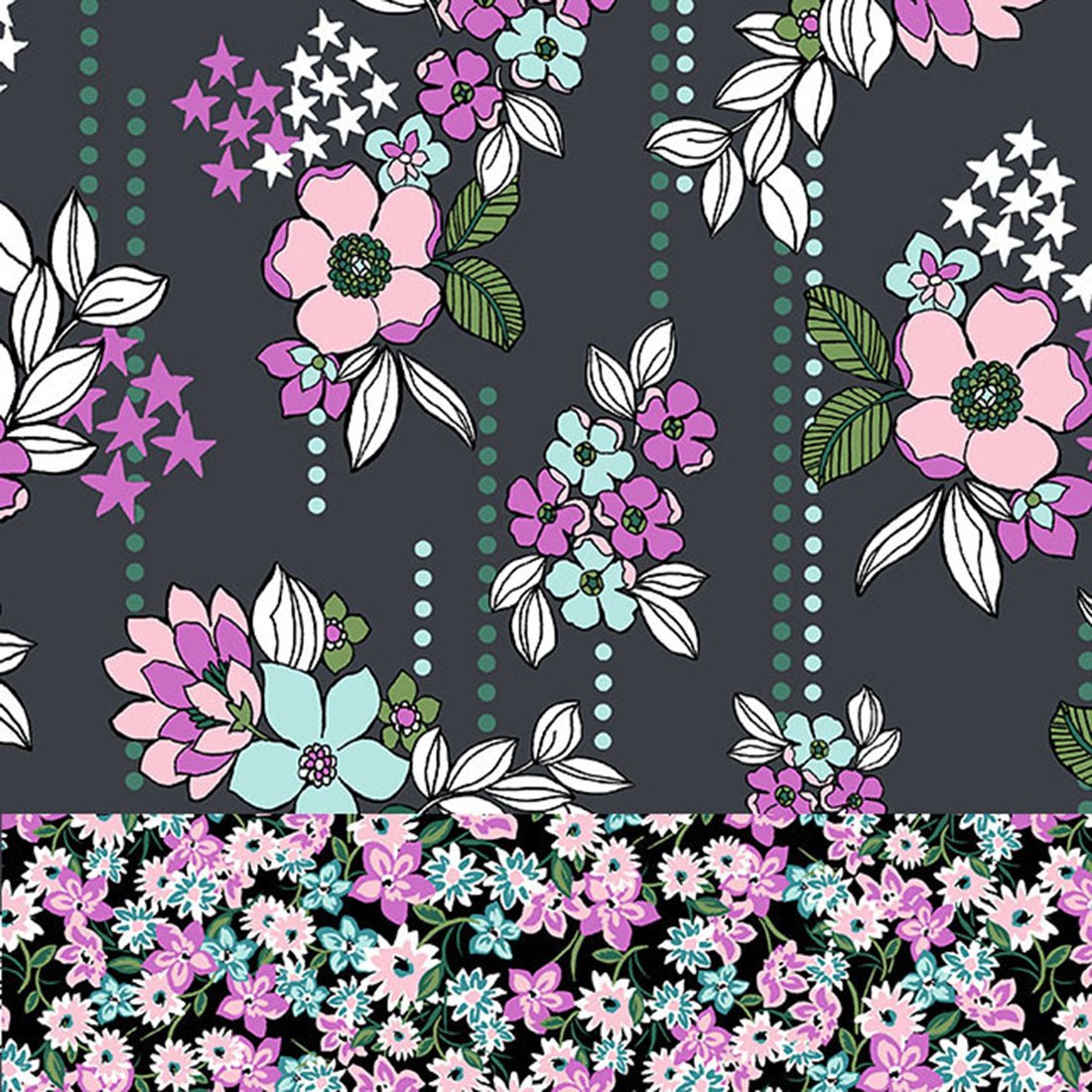 Floral Print Round Neck Scrub Top HS686 MTGY - Scrubs Select