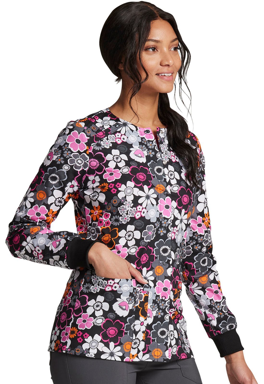 Floral Print Snap Front Scrub Jacket DK306 BOTO - Scrubs Select