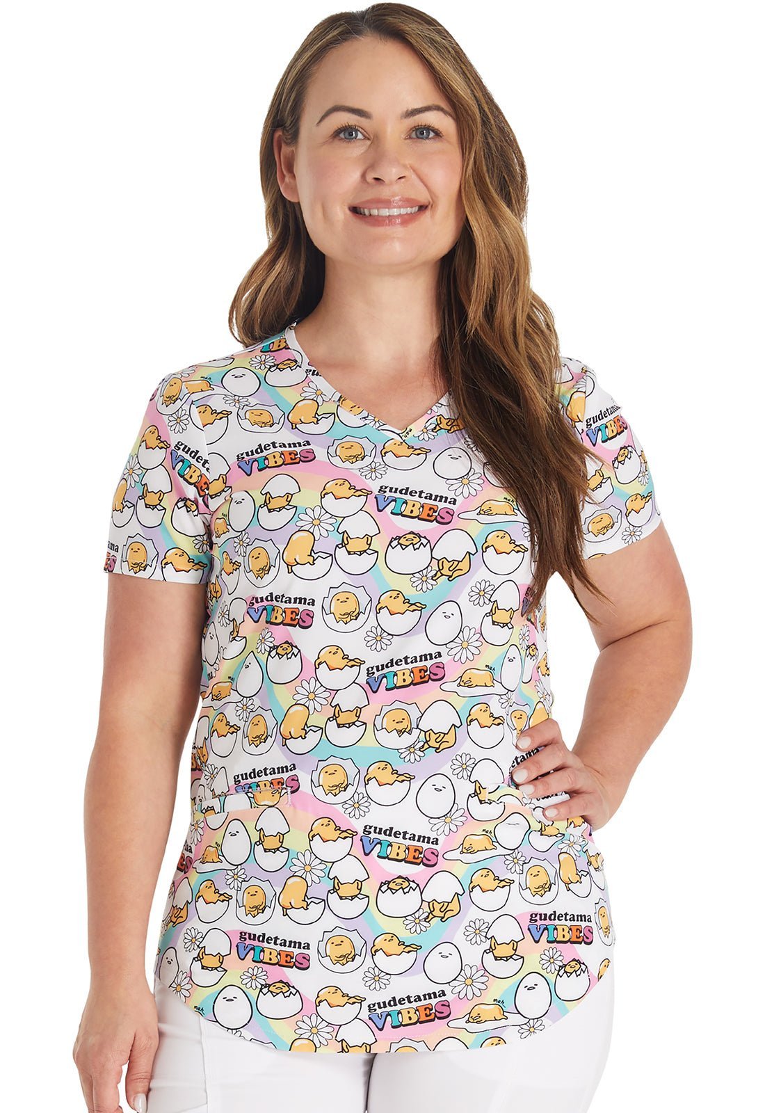 Gudetama Tooniforms Licensed Sanrio V Neck Scrub Top TF737 UDGV - Scrubs Select