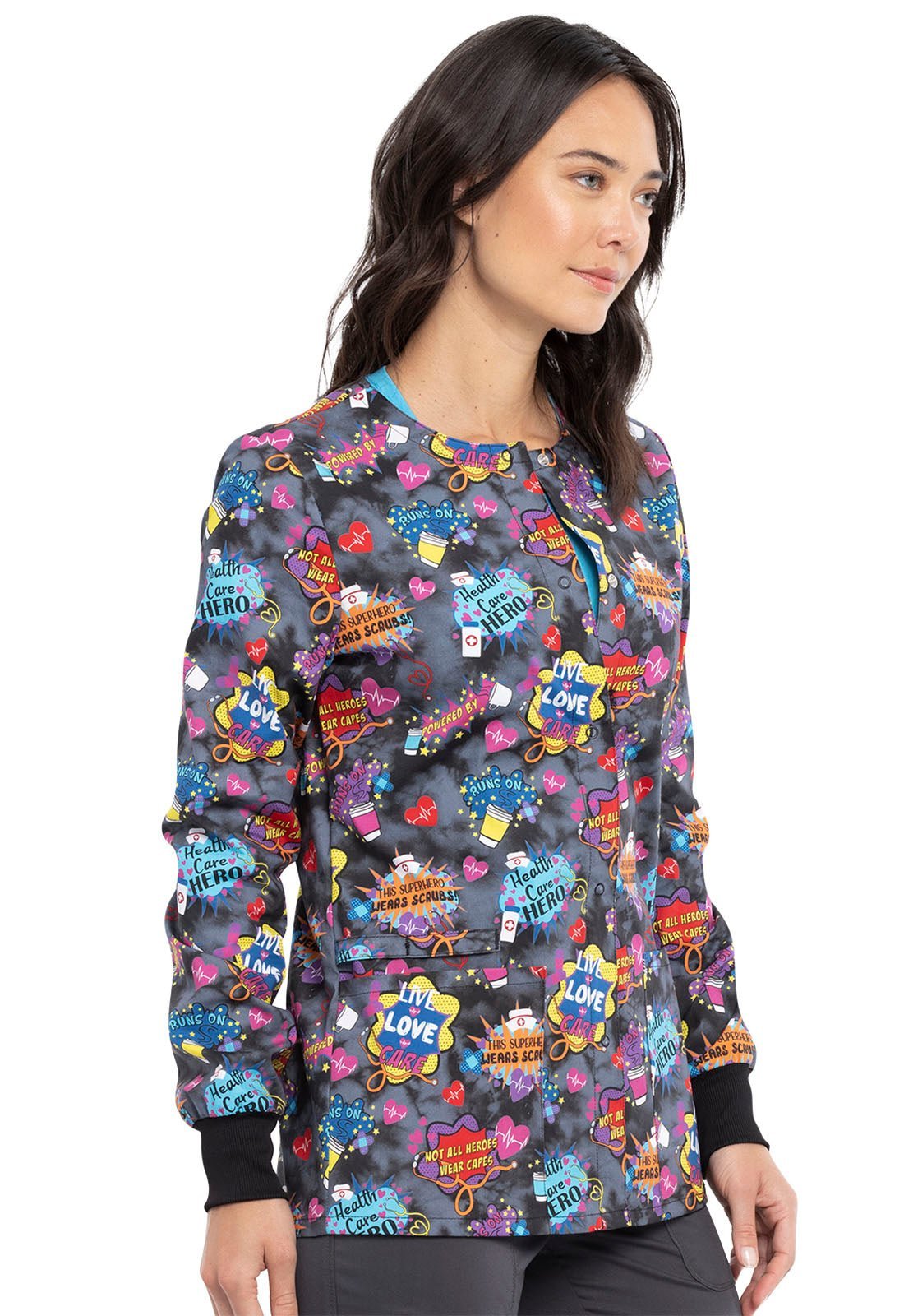 Healthcare Hereos Cherokee Print Warm Up Scrub Jacket CK301 HEHC - Scrubs Select