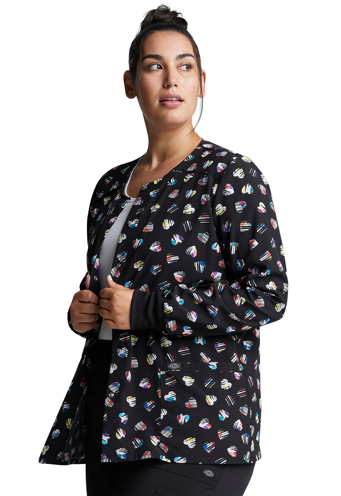 Heart Print Dickies EDS Snap Front Scrub Jacket DK309 LVDT - Scrubs Select