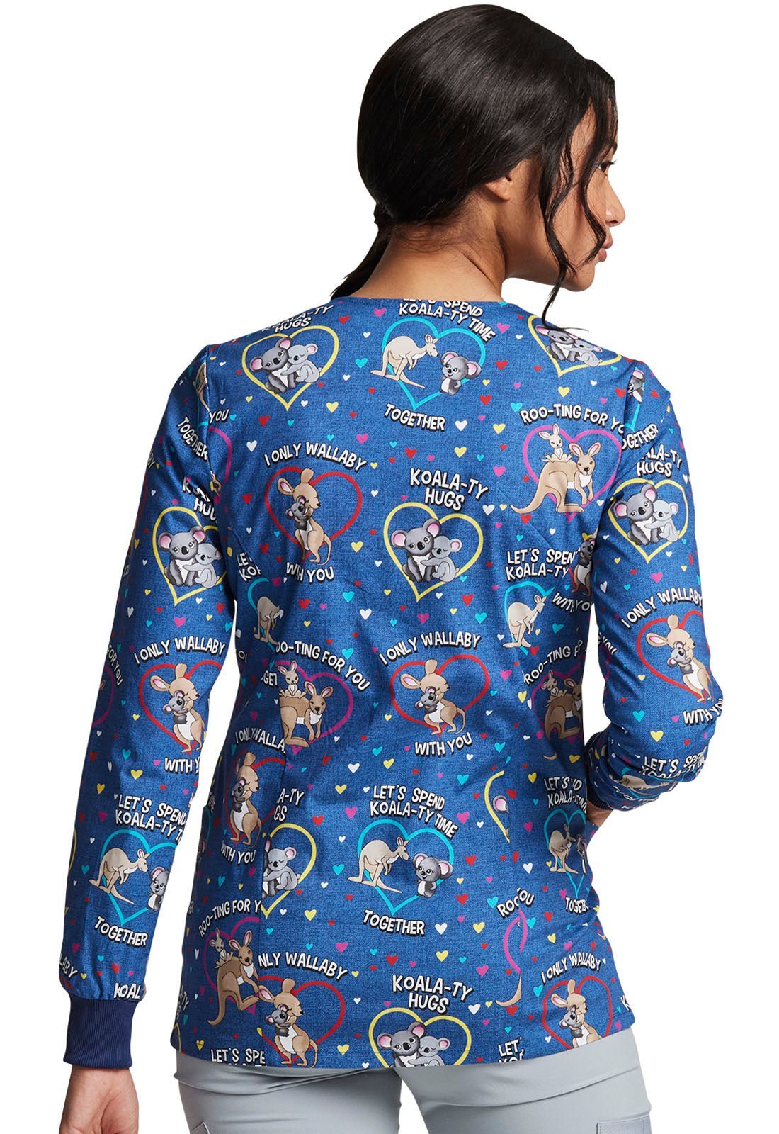 Kangaroo Wallaby Dickies Print Snap Front Scrub Jacket DK306 RTFU - Scrubs Select