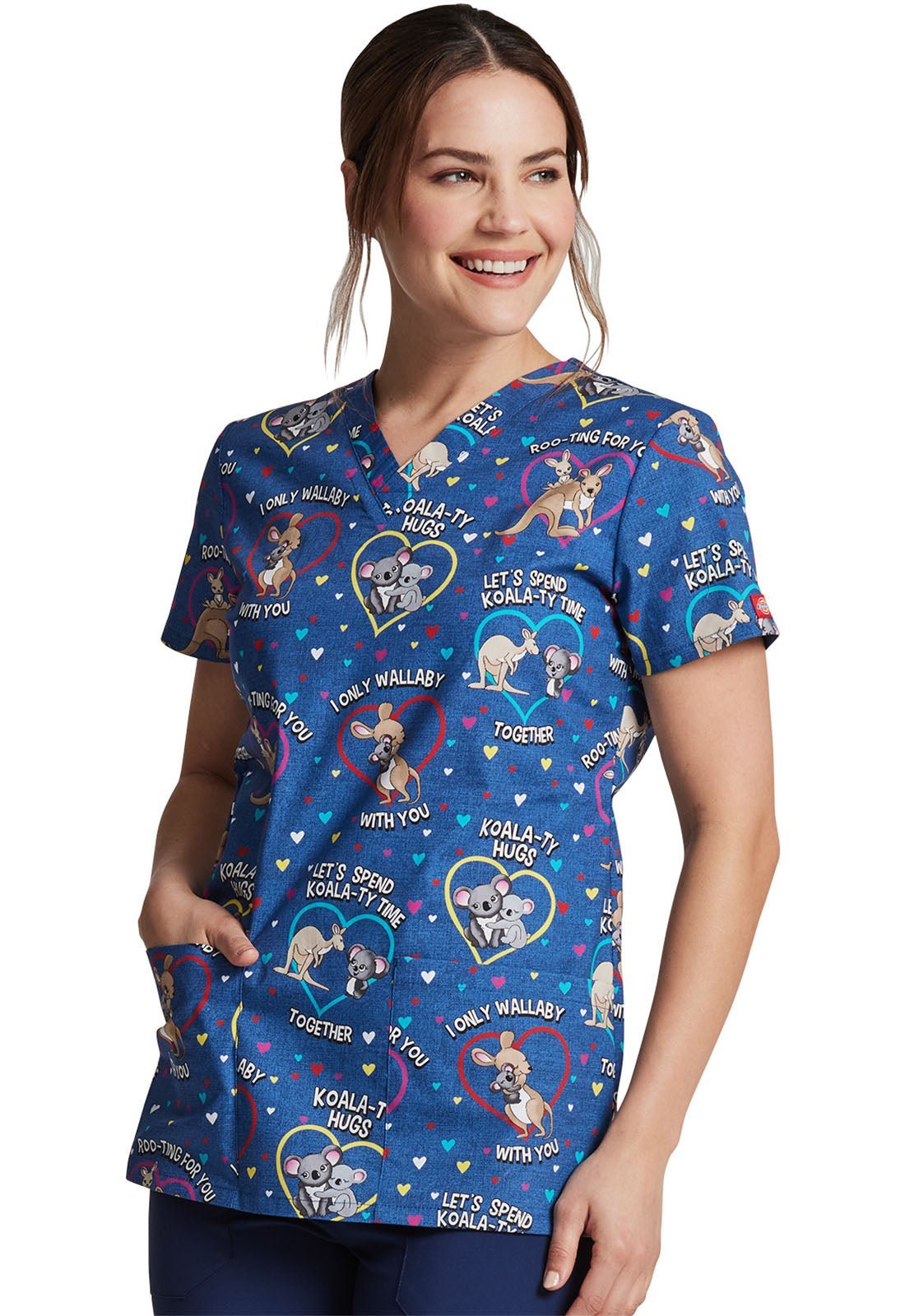 Kangaroo Wallaby Print Dickies EDS V Neck Scrub Top DK704 RTFU - Scrubs Select