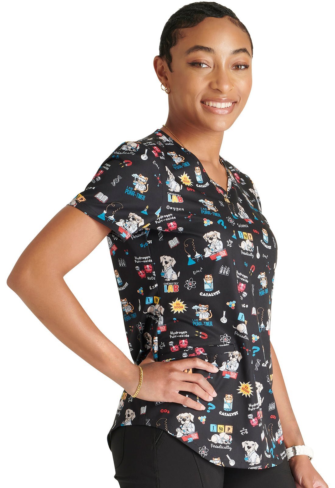 Lab Purr - tners Cherokee Dog Cat Print V Neck Scrub Top CK637 LBPT - Scrubs Select