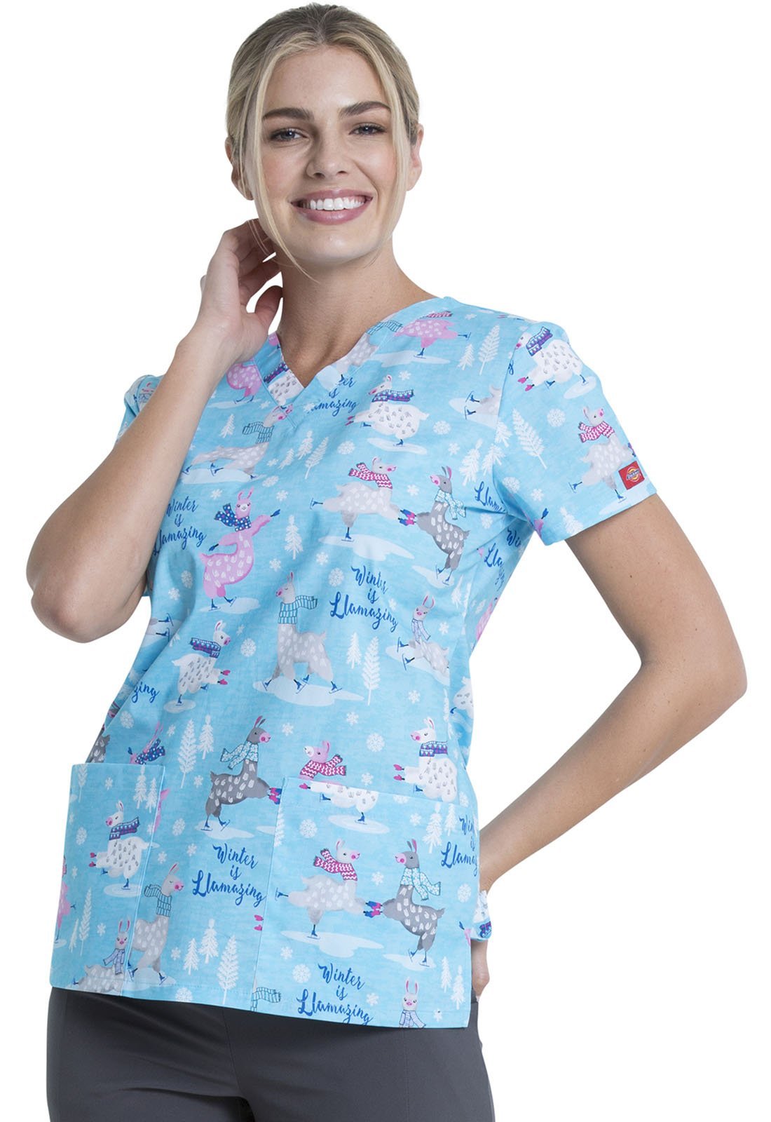 Llama Print V Neck Scrub Top DK704 WILL - Scrubs Select
