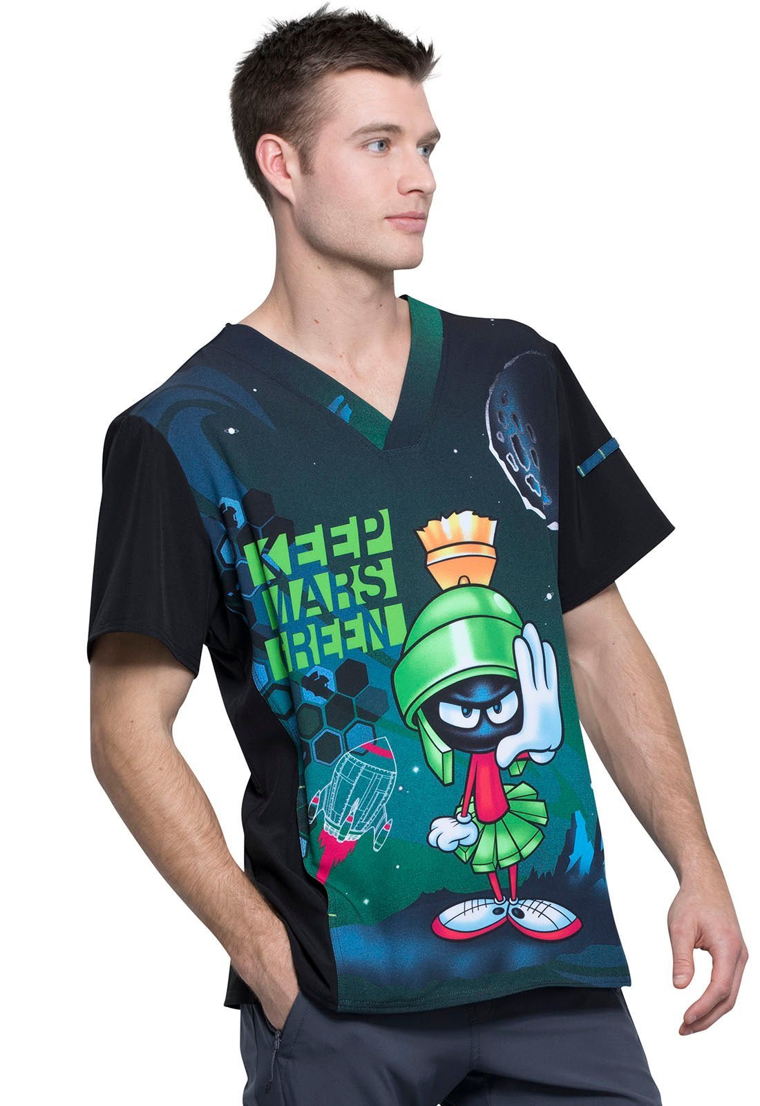 Looney Tunes Tooniforms Licensed Men's V - Neck Scrub Top TF708 LTMG - Scrubs Select