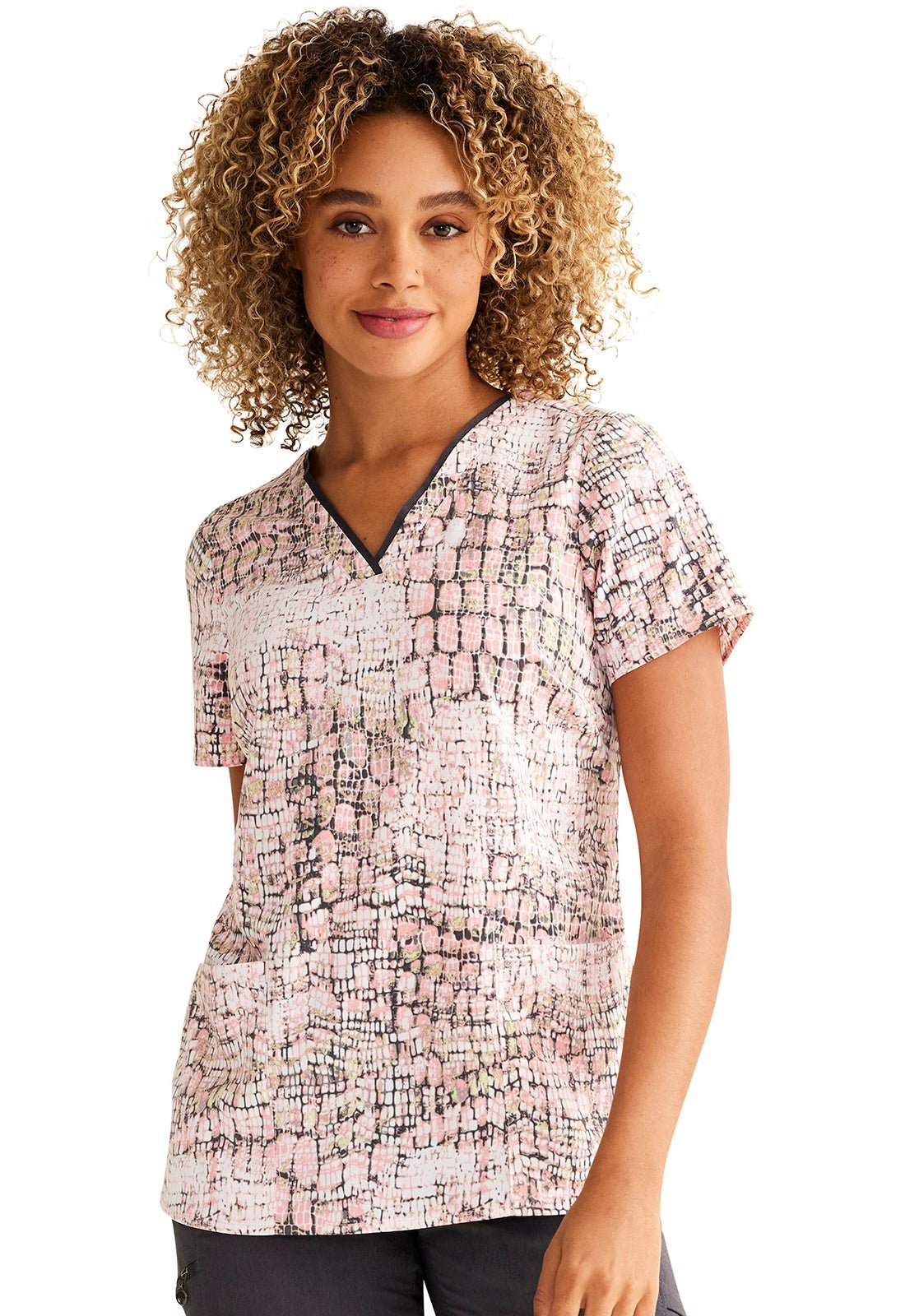 Loving My Skin Healing Hands Print Scrub V Neck Top 2266 LYSP - Scrubs Select