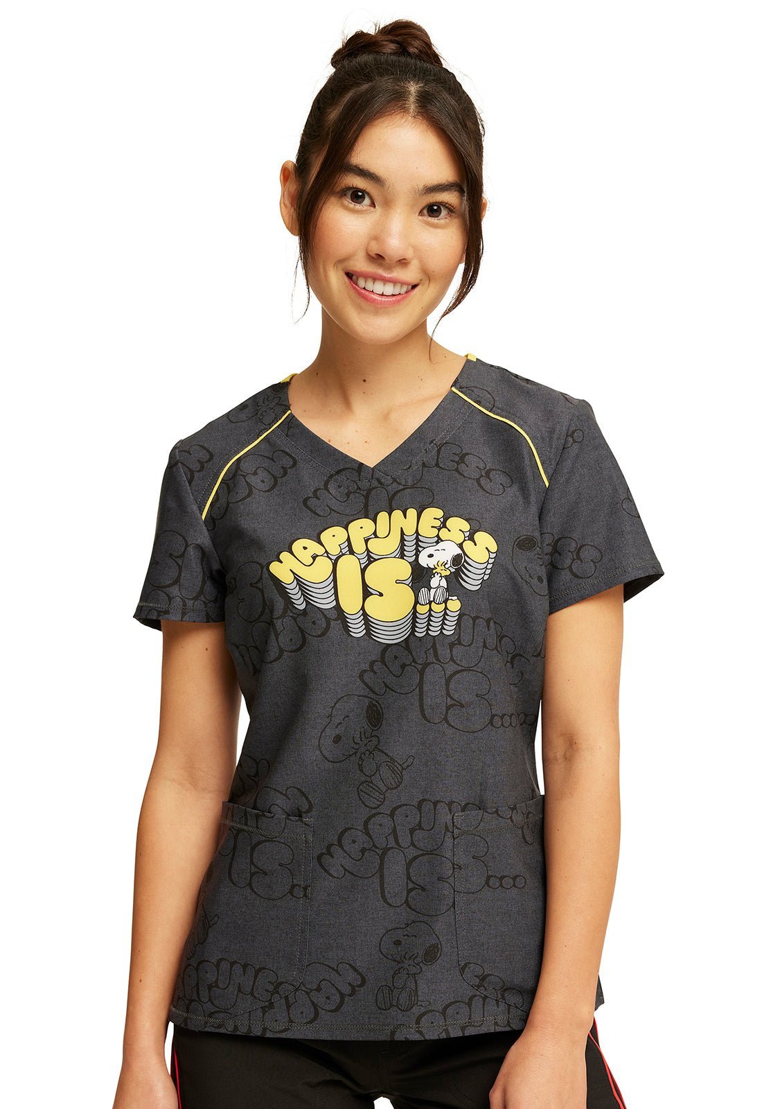 Make Me Happy Cherokee Peanuts Snoopy Infinity Print V Neck Scrub Top CK713 PNAY - Scrubs Select