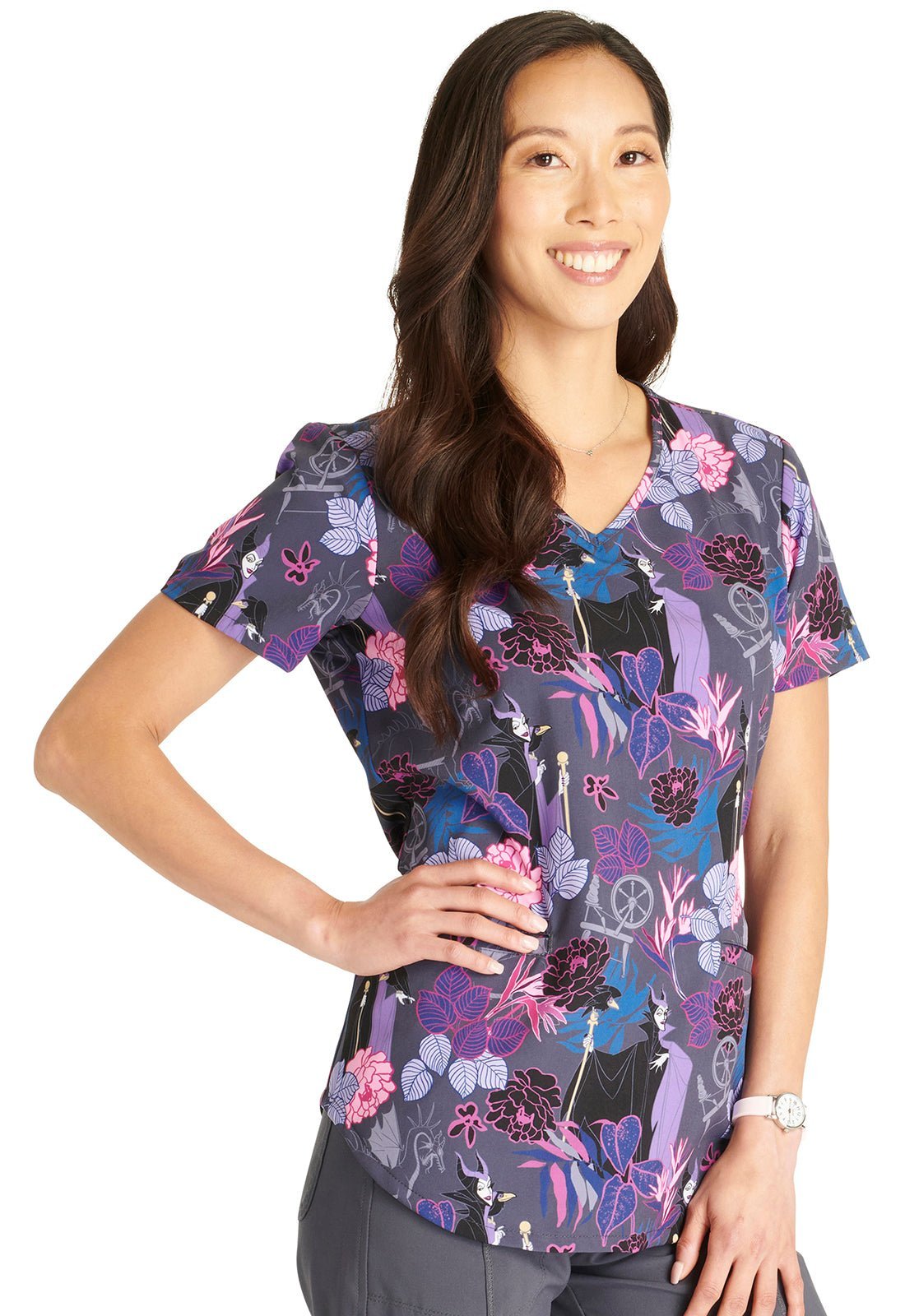 Maleficent Cherokee Tooniforms Disney V Neck Scrub Top TF737 VIDF - Scrubs Select