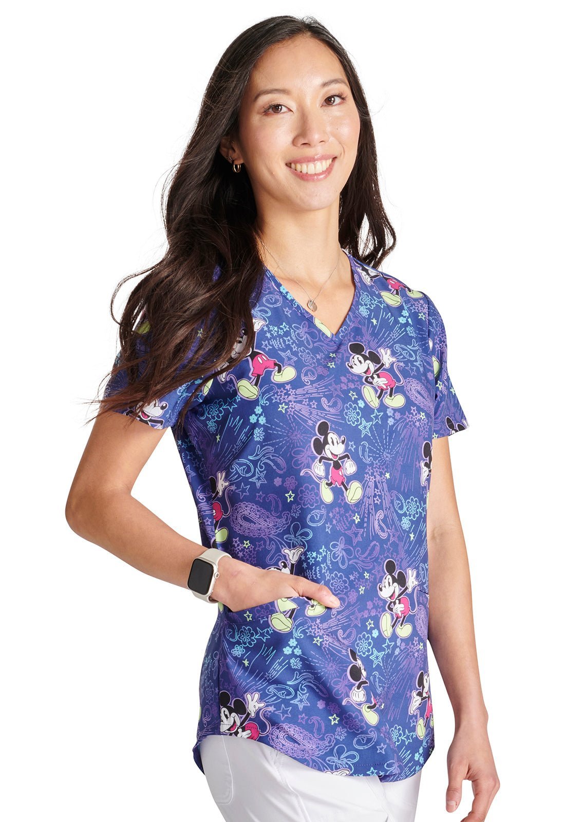 Mickey Mouse Cherokee Tooniforms Disney Licensed V Neck Scrub Top TF737 MKBN - Scrubs Select
