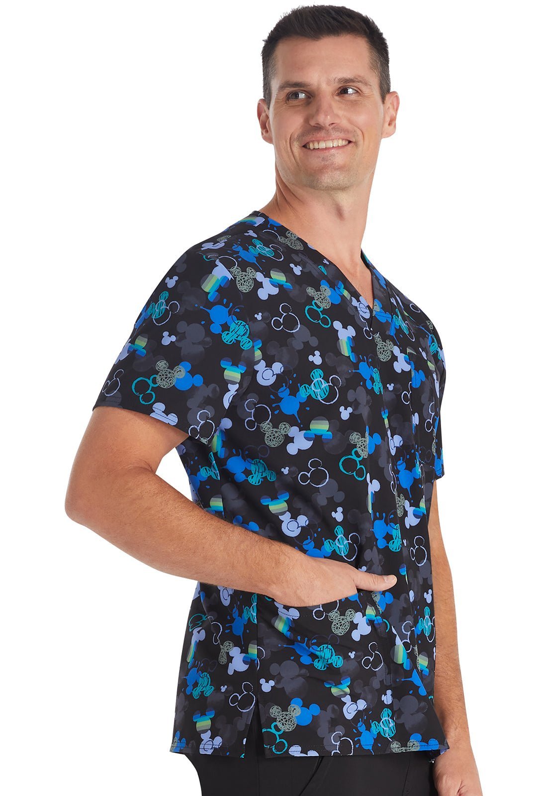 Mickey Mouse Cherokee Tooniforms Disney Men's V Neck Scrub Top TF740 MKDD - Scrubs Select