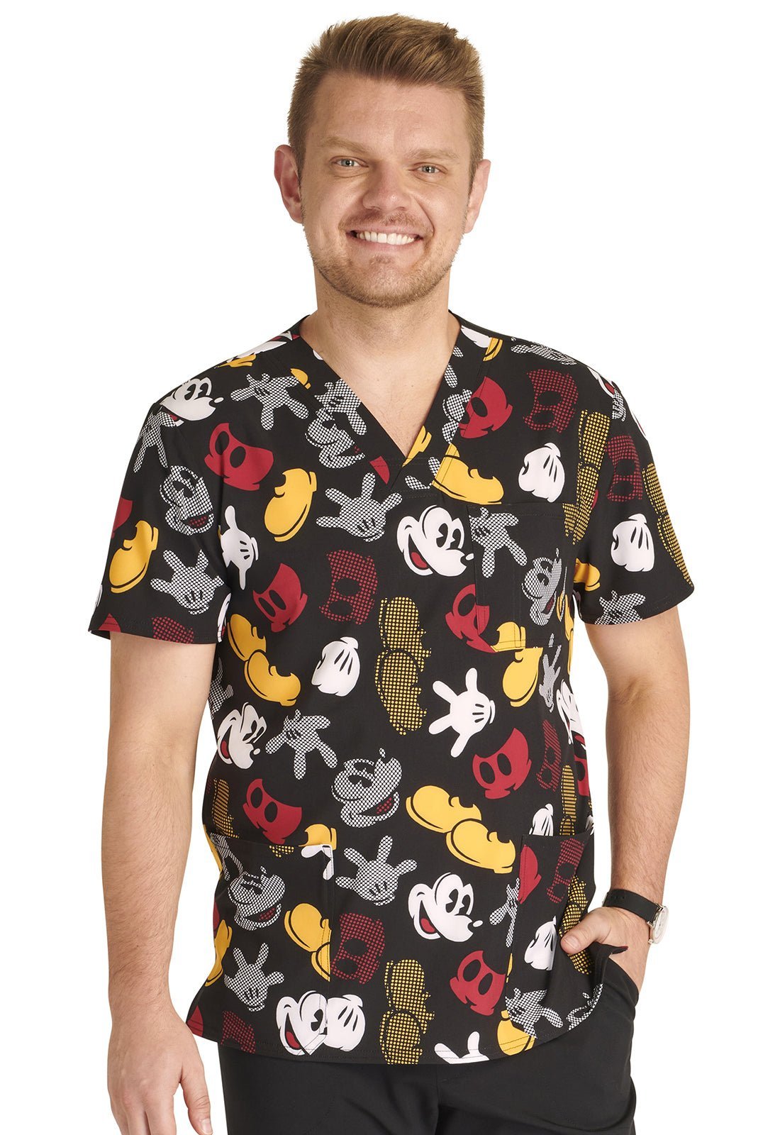 Mickey Mouse Disney Tooniforms Men's V-Neck Scrub Top TF740 MKPM