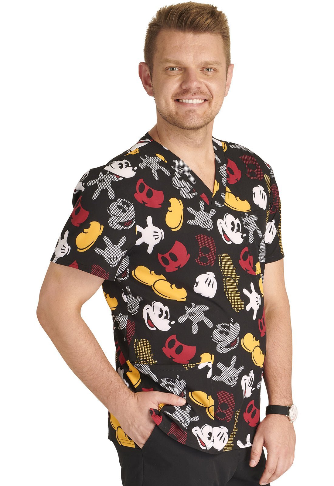 Mickey Mouse Cherokee Tooniforms Disney Men's V Neck Scrub Top TF740 MKPM - Scrubs Select
