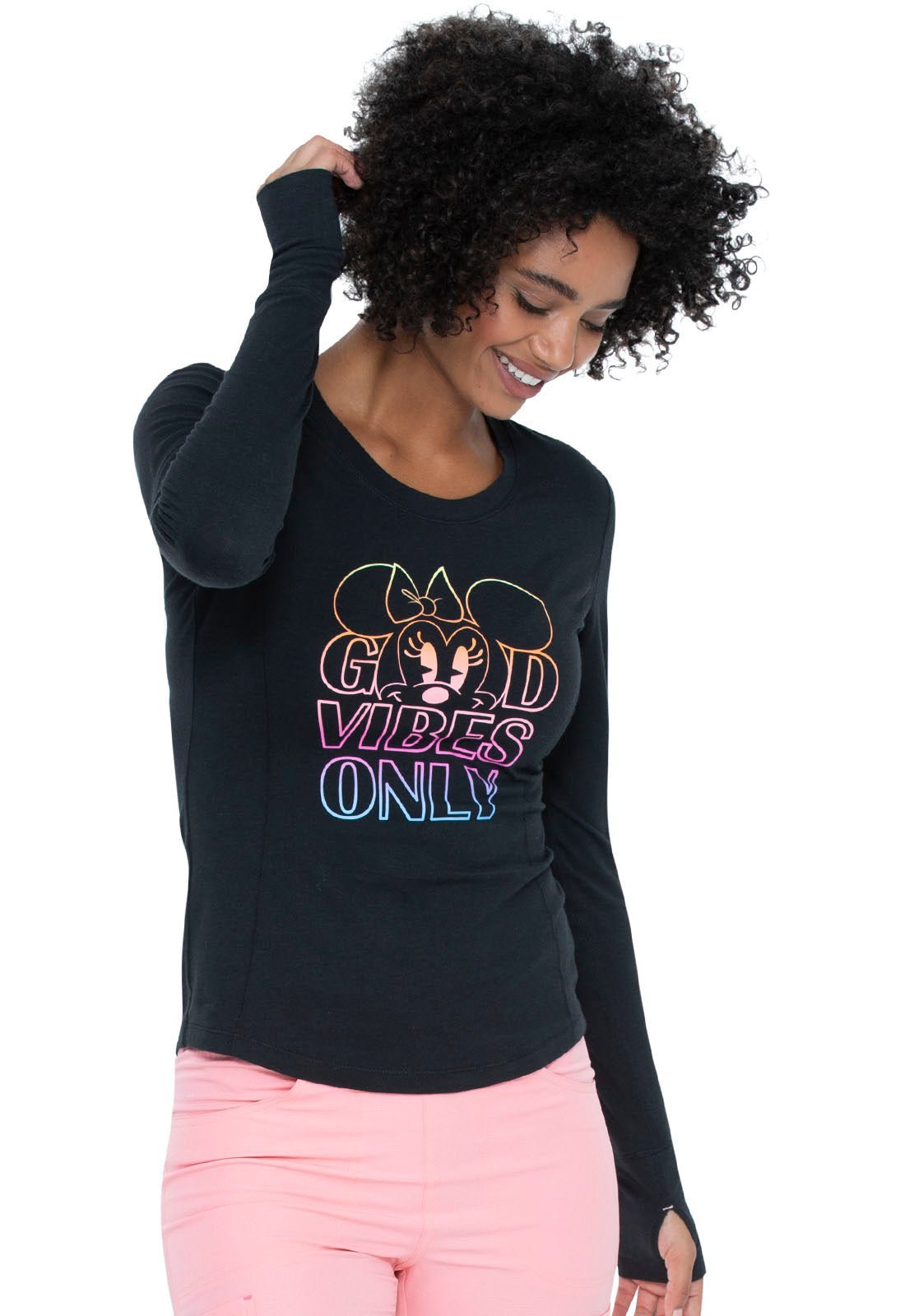 Minnie Mouse Print Long Sleeve Knit Tee HS801 MNGV - Scrubs Select
