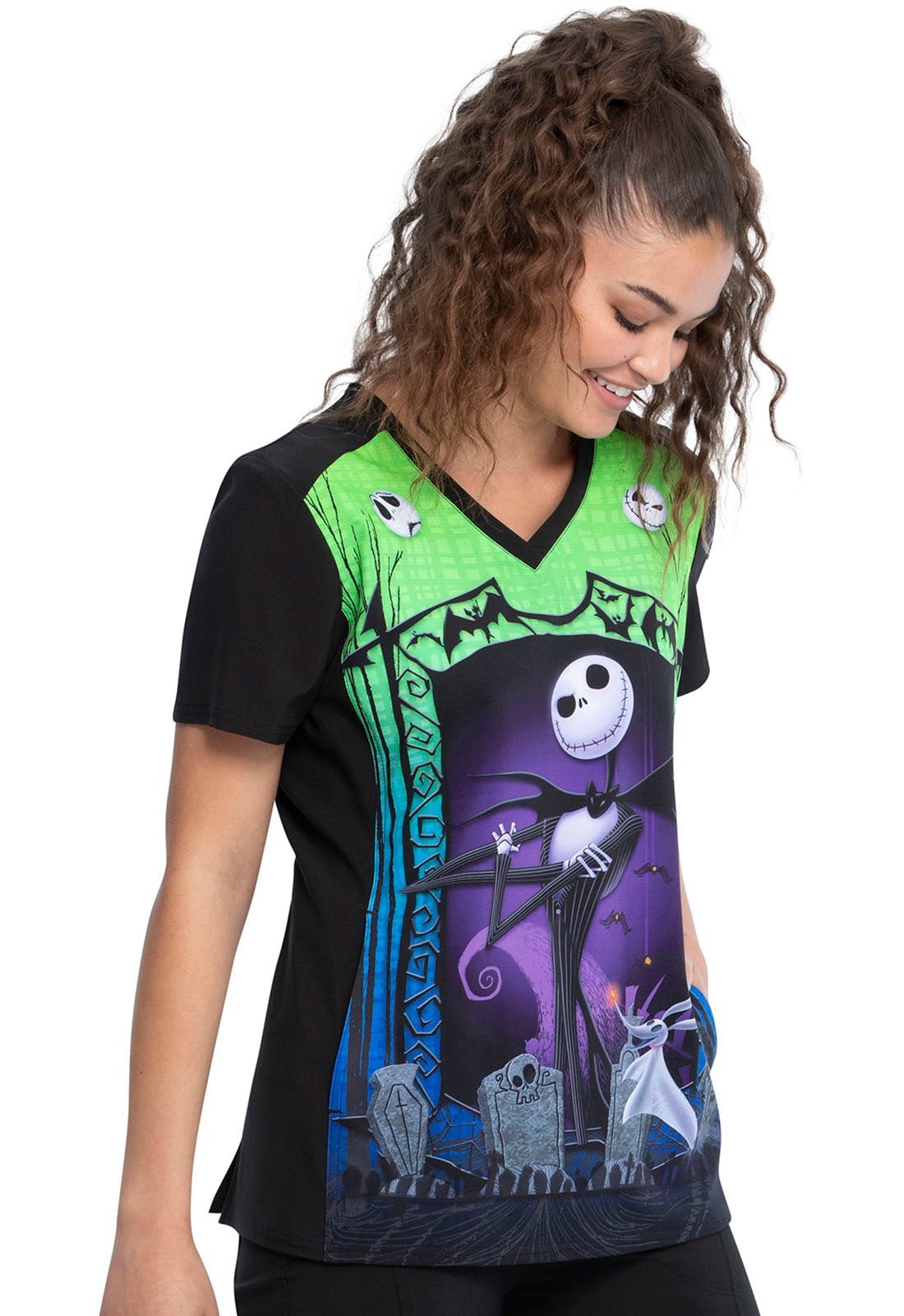 Nightmare Before Christmas Tooniforms Licensed Disney V Neck Scrub Top TF637 NCAZ - Scrubs Select