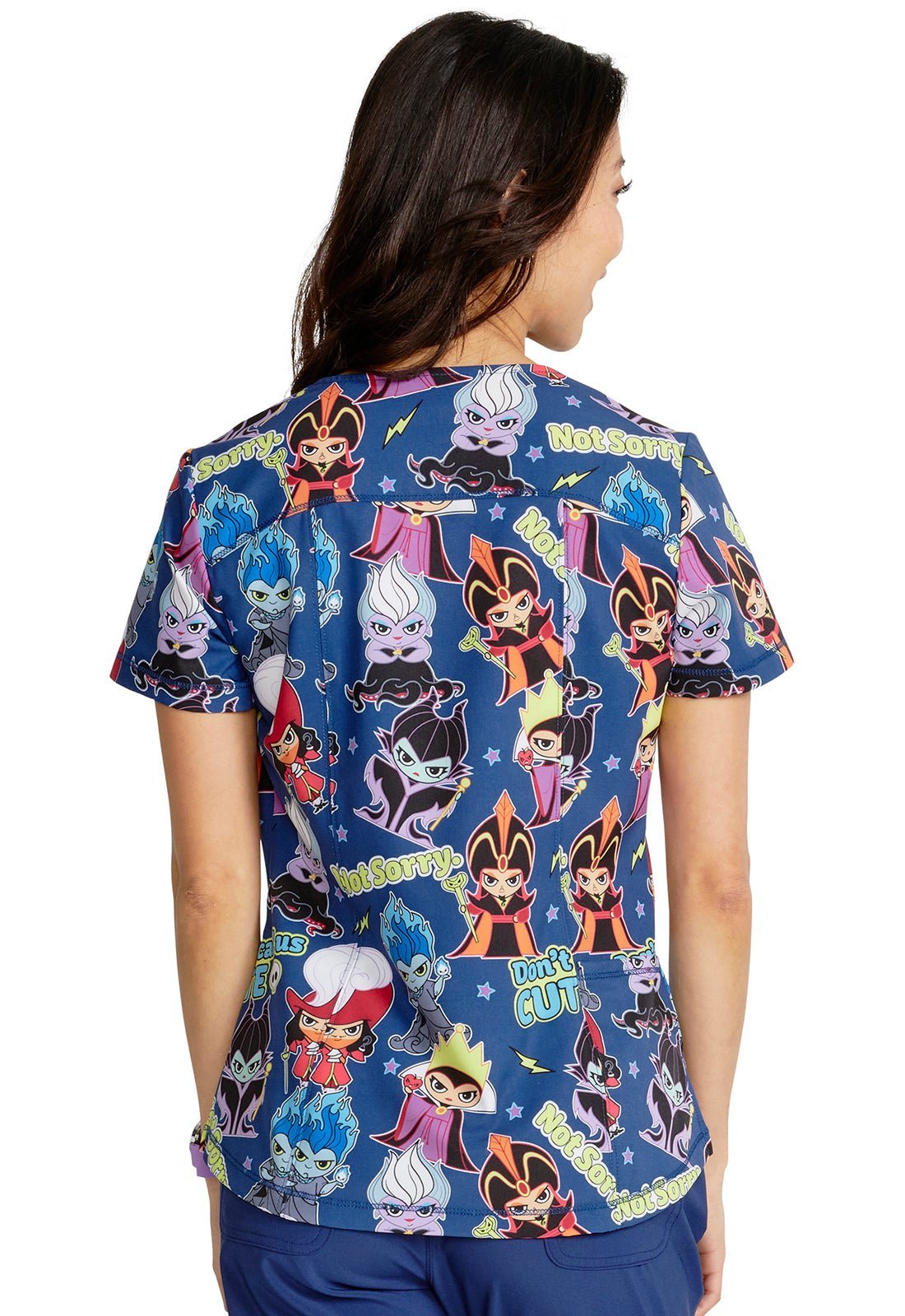 Not Sorry Cherokee Tooniforms Disney Villains Rounded V Neck Scrub Top TF786 VISN - Scrubs Select