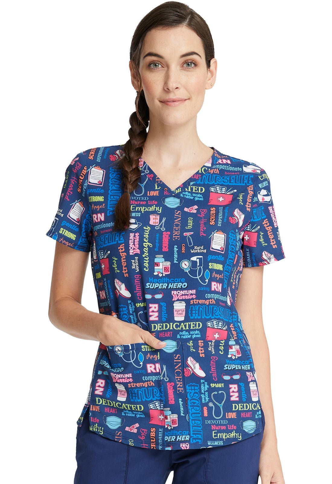 Nurse Cherokee Print V Neck Scrub Top CK703 SULF - Scrubs Select