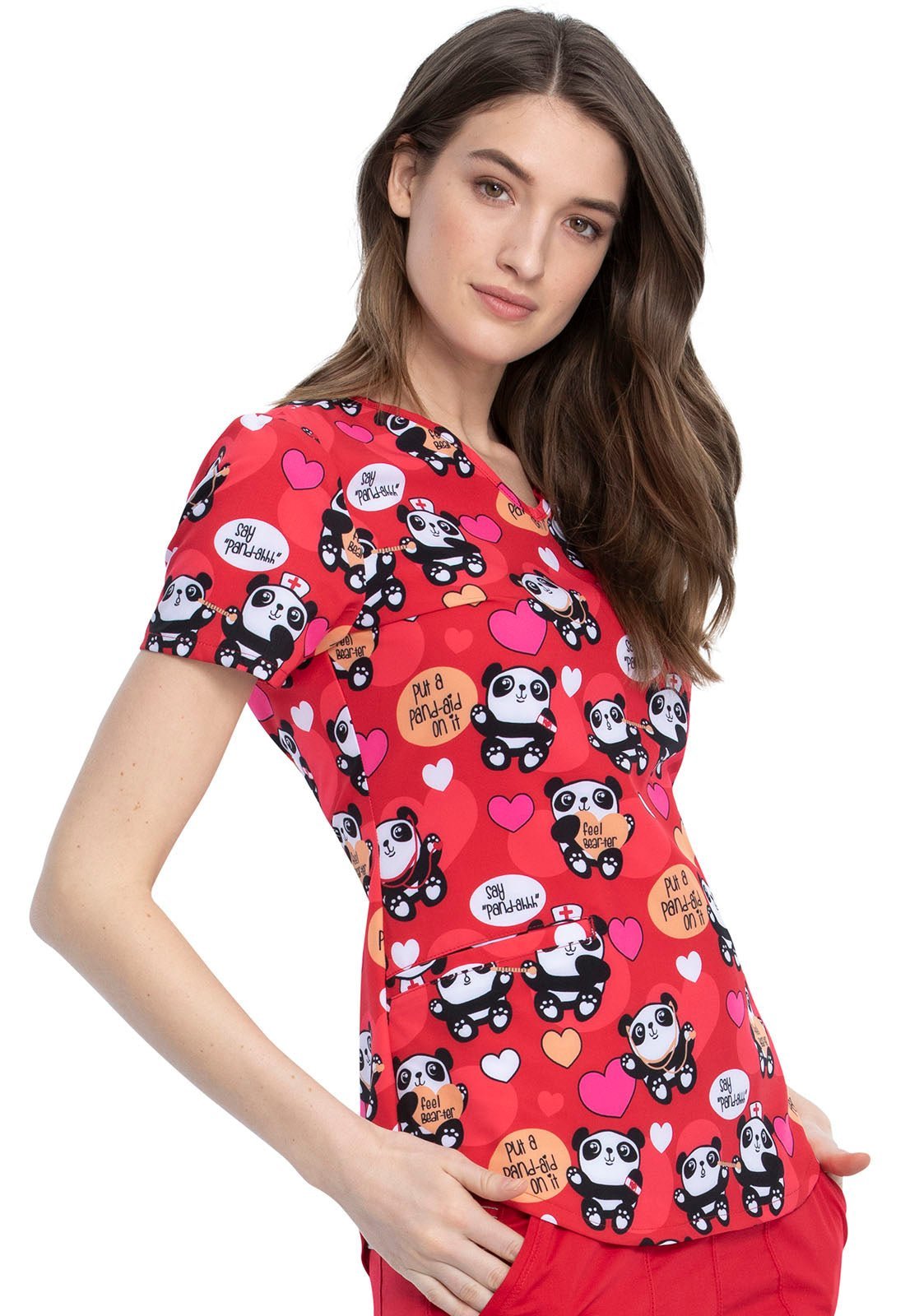 Panda Cherokee Print V Neck Scrub Top CK637 PAID - Scrubs Select