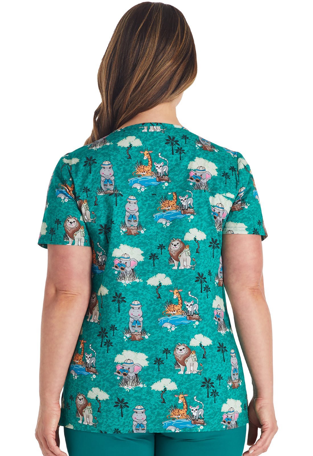 Safari Fun Cherokee Animal Print V Neck Scrub Top CK651 SFFN - Scrubs Select