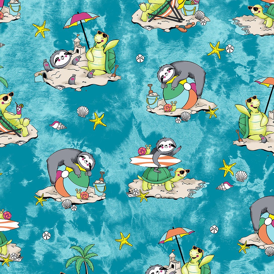 Slow Tide Cherokee Sloth Turtle Print V Neck Scrub Top CK671 SOTD - Scrubs Select