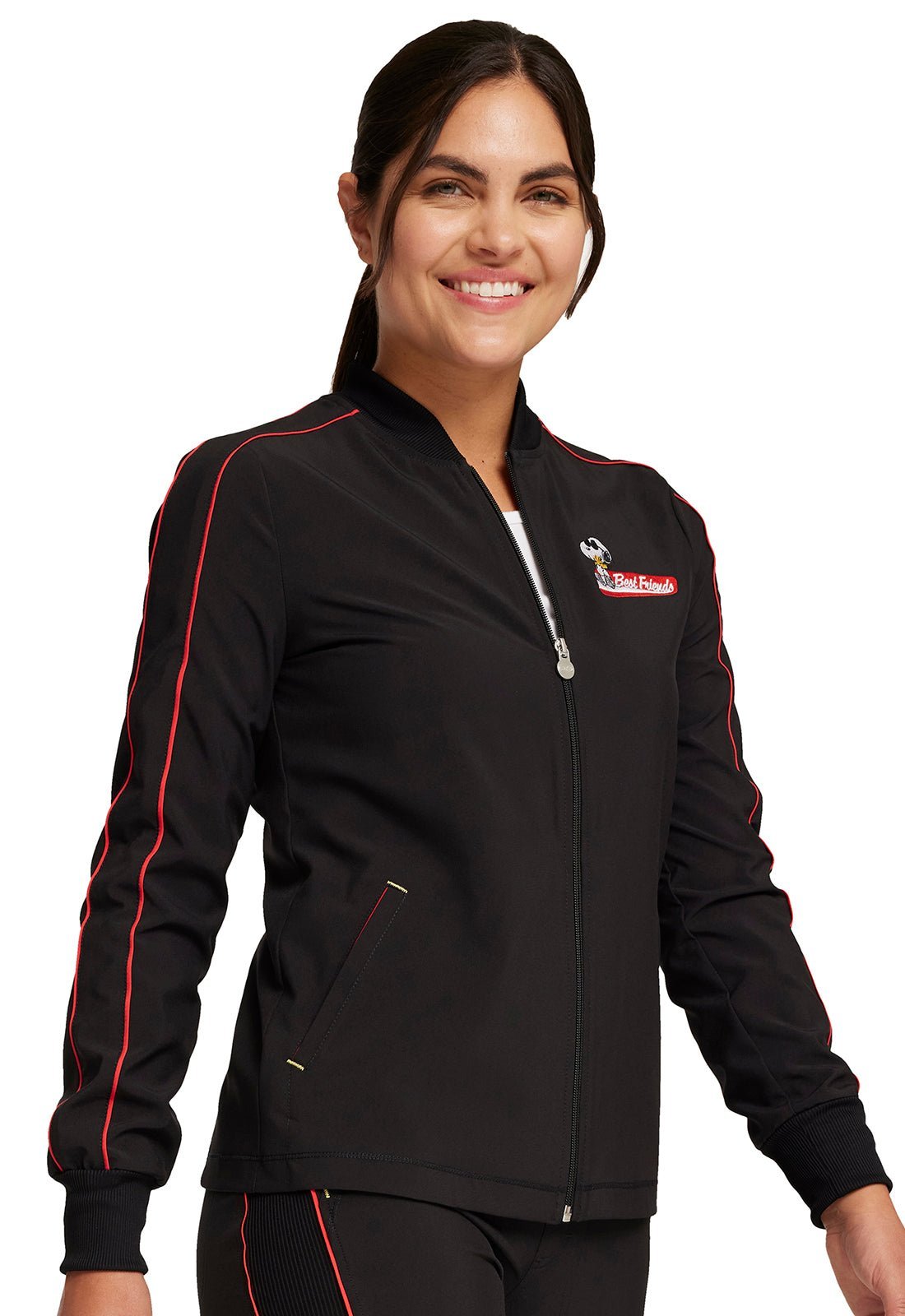 Snoopy Cherokee Infinity Peanuts Print Warm Up Scrub Jacket CK361A BAPS - Scrubs Select