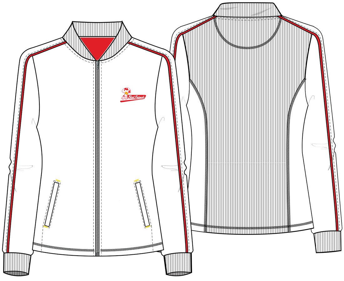 Snoopy Cherokee Infinity Peanuts Print Warm Up Scrub Jacket CK361A BAPS - Scrubs Select