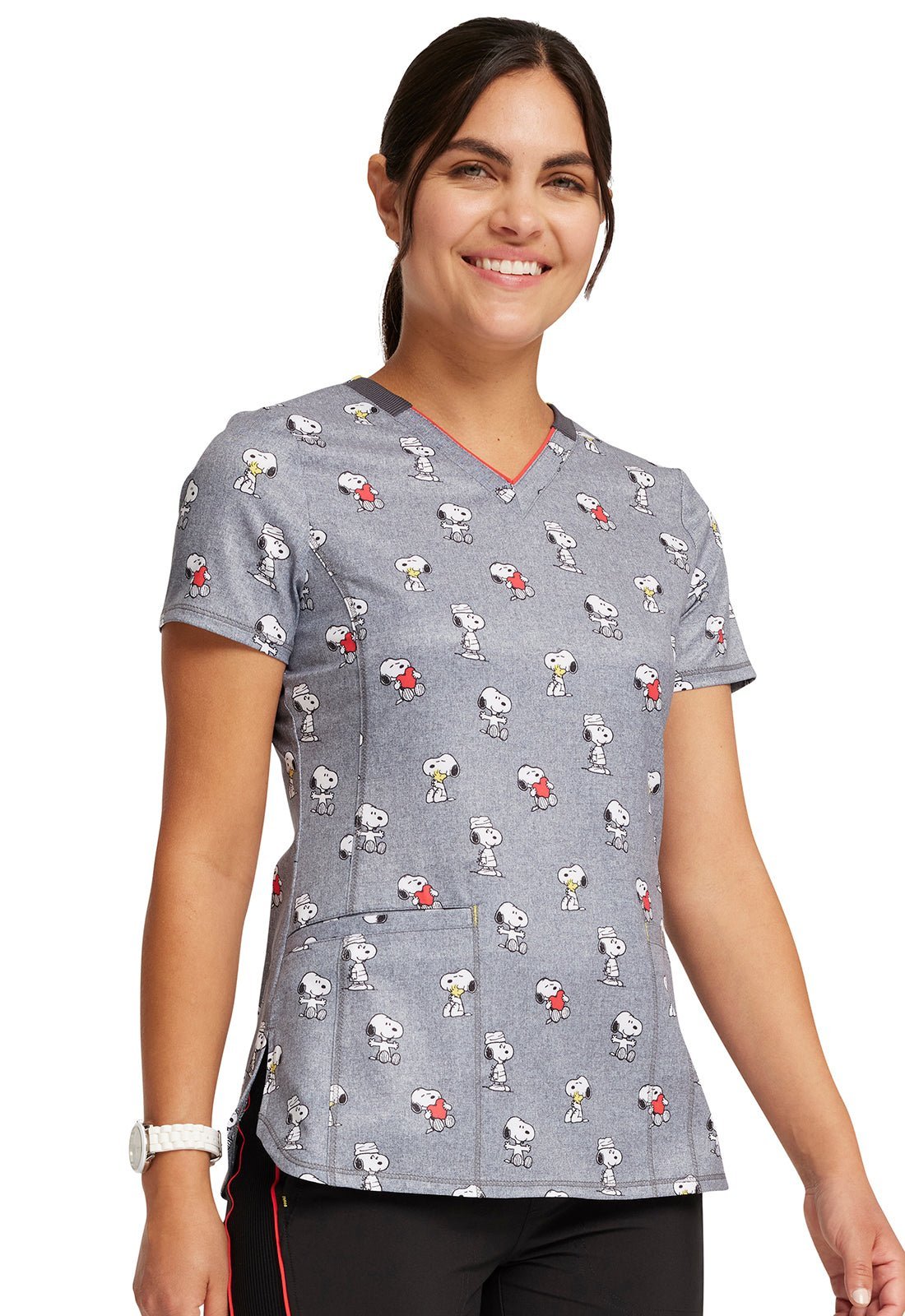 Snoopy Love Cherokee Peanuts Peanuts Infinity Print V Neck Scrub Top CK709 PNYV - Scrubs Select
