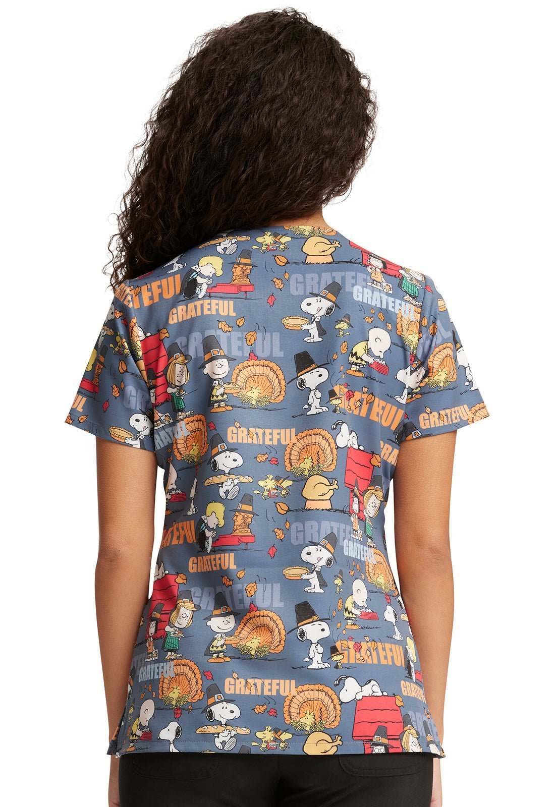 Snoopy Tooniforms Licensed Peanuts Thanksgiving V Neck Scrub Top TF614 PNRT - Scrubs Select