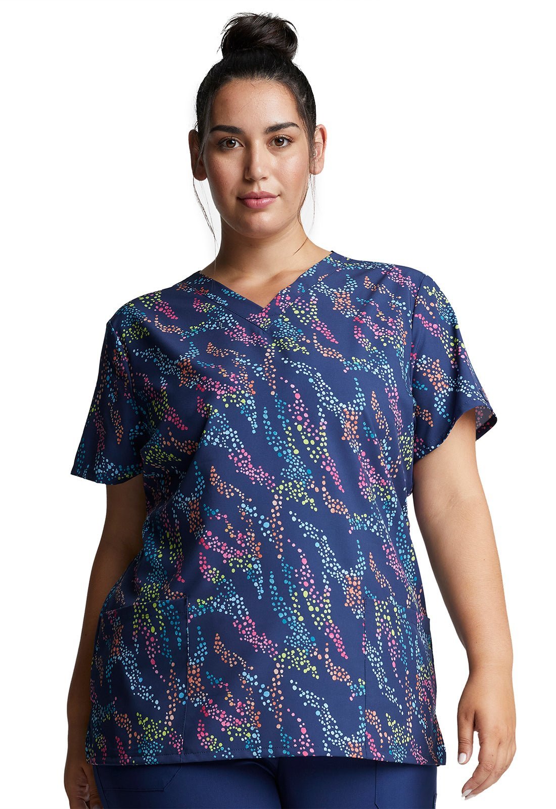 Spot Print Dickies EDS V Neck Scrub Top DK717 SFSP - Scrubs Select