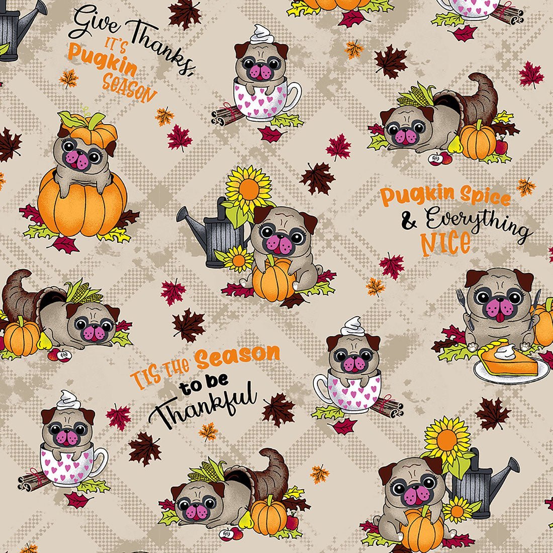 Thanksgiving Pug Dog Cherokee Print V Neck Scrub Top CK646 PGSS - Scrubs Select