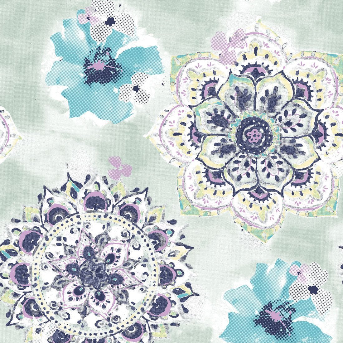 Water Color Medallion Healing Hands Print Scrub Zip Front Top 2271 WCMD - Scrubs Select