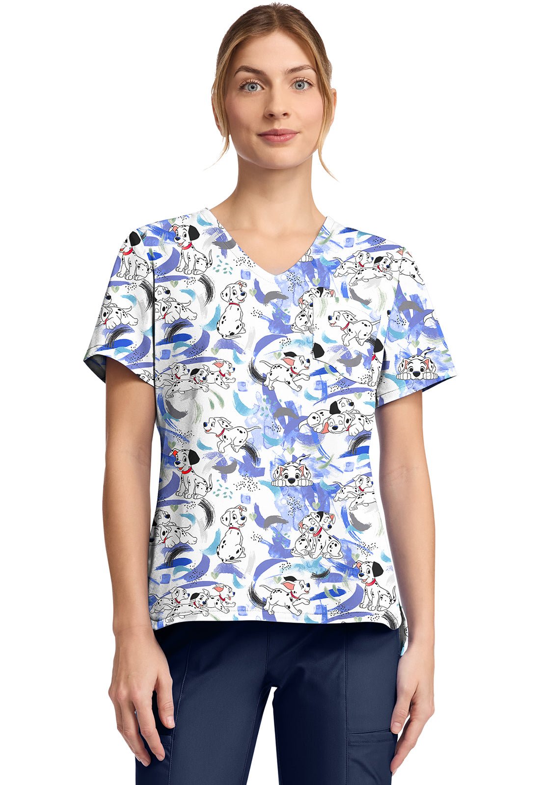 101 Dalmatians Tooniforms Licensed Disney V Neck Scrub Top TF797 DAAP - Scrubs Select