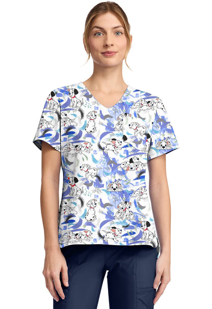 101 Dalmatians Tooniforms Licensed Disney V Neck Scrub Top TF797 DAAP - Scrubs Select
