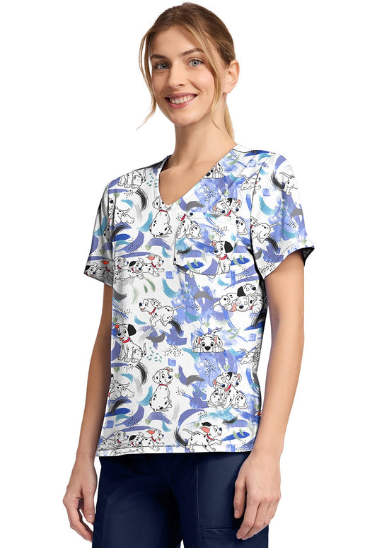 101 Dalmatians Tooniforms Licensed Disney V Neck Scrub Top TF797 DAAP - Scrubs Select