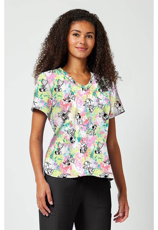 101 Dalmatians Tooniforms Licensed Disney V Neck Scrub Top TF797 DAZP - Scrubs Select