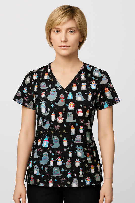 Arctic Friends Zavate Print Scrub V Neck Top 1054 ARFR