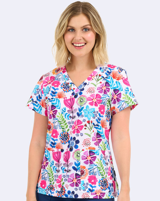 Botanical Blitz Zavate Floral Print Scrub V Neck Top 1054 BNBZ