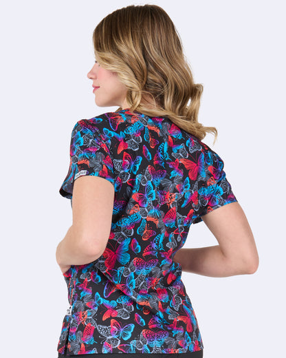 Butterfly Wings Zavate Print Scrub V Neck Top 1054 BYWG