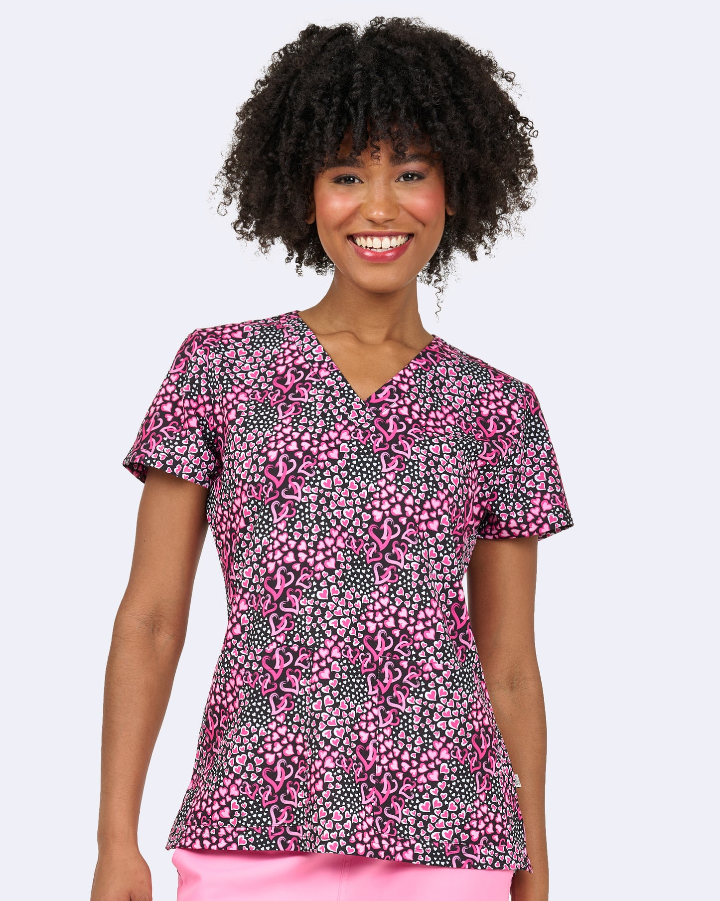 Endless Love Zavate Print Hearts Scrub V Neck Top 1054 ENLV